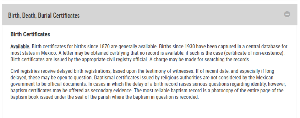 Reciprocity table on birth and death certificate
