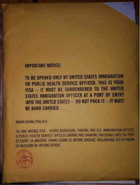 sealed envelop with immigrant visa
